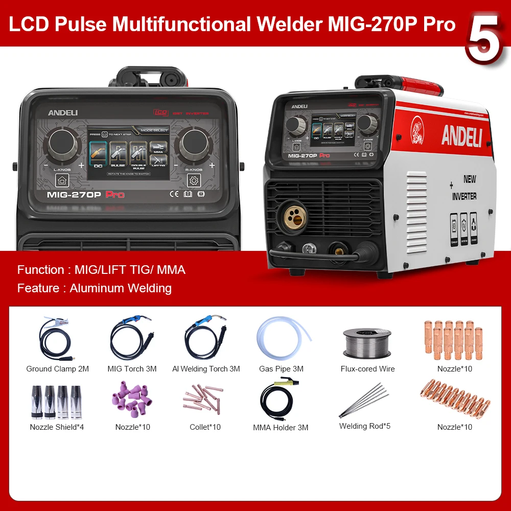 ANDELI USA ONLY 220V LCD Screen Double Pulse MIG Lift TIG MMA Spool Semi-automatic Aluminum MIG Welding Machine