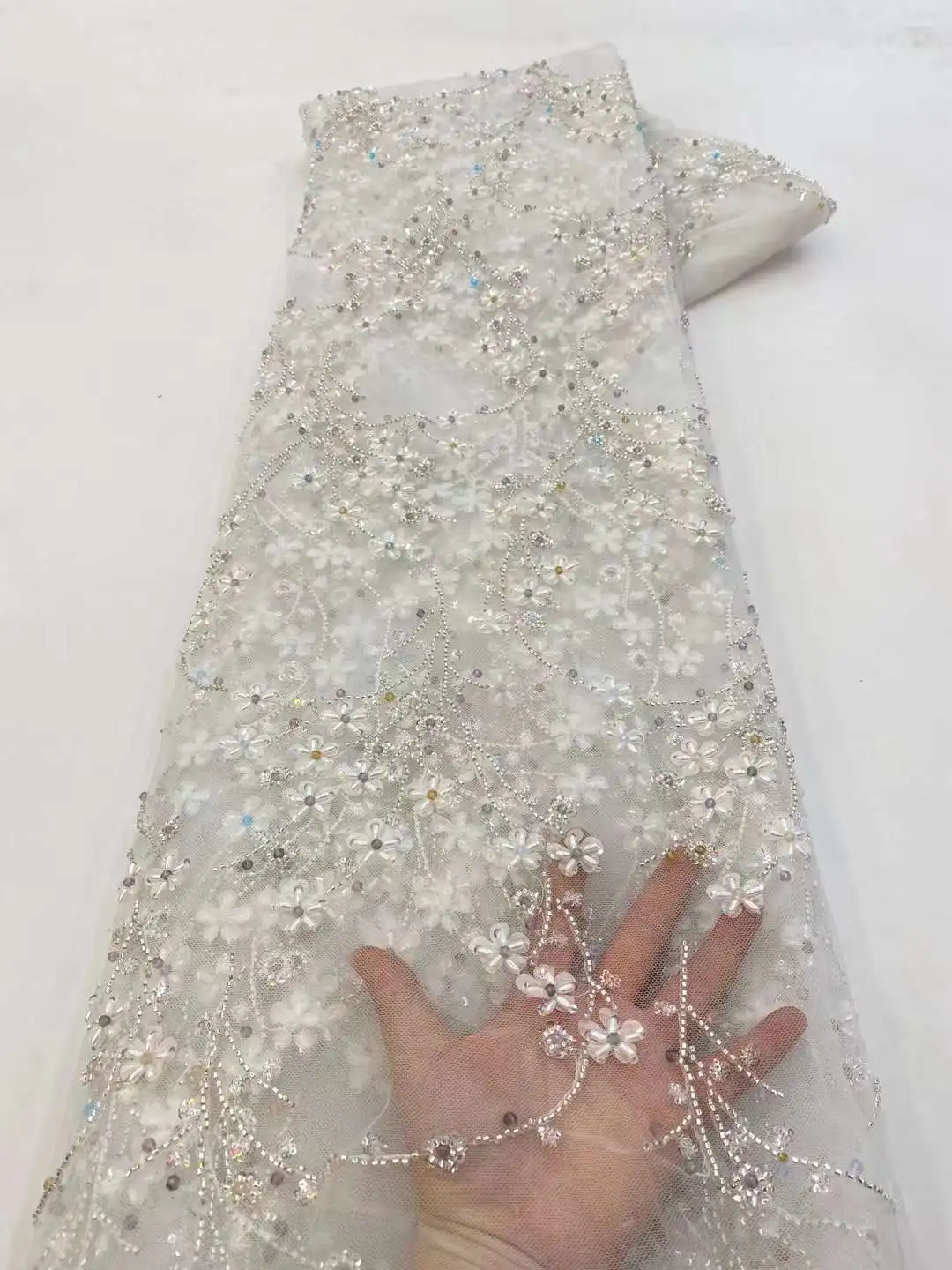 

Роскошные африканские бусины, кружевная ткань 2024, новинка, высокое качество, французское Тюлевое кружево, вышивка блестками для женского платья Xz