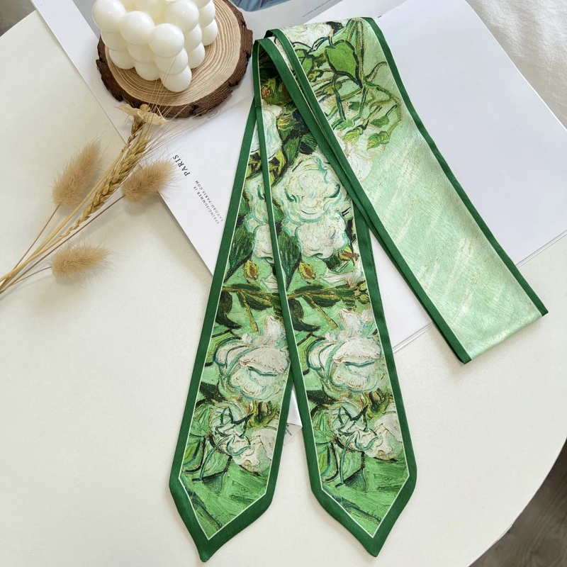 Oil Painting Printed Long Hairband Skinny Neck Scarfs Women Headbands Fashion Hair Scarves Wrist Ribbon Bag Scarf For Women 2