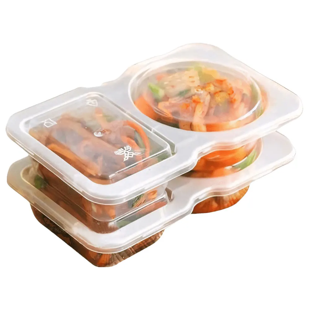 2 Compartment Transparent Dressing Containers Reusable Stackable Storage Snack Containers Disposable for Travel Picnic