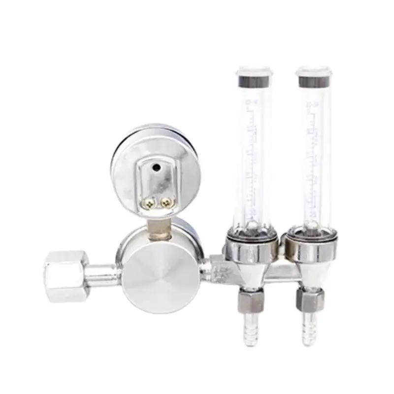 Flow Meter Gas Regulator Gauge Dual Output Argon Regulator Flow Meter Mig Tig, 0-0.35 (Mpa)Adjustable, M5/8" Inlet Connection