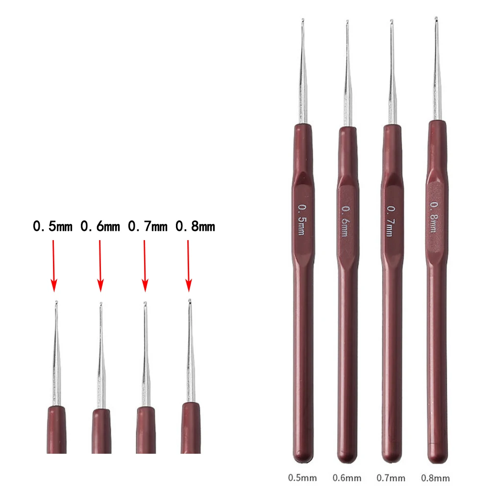 리디아 씨 4개/세트 크로셰 바늘 0.5인치 0.6인치 0.7인치 0.8mm 마이크로 바늘 가발 제작용 크로셰 락스 브레이드 위빙 바늘 도구