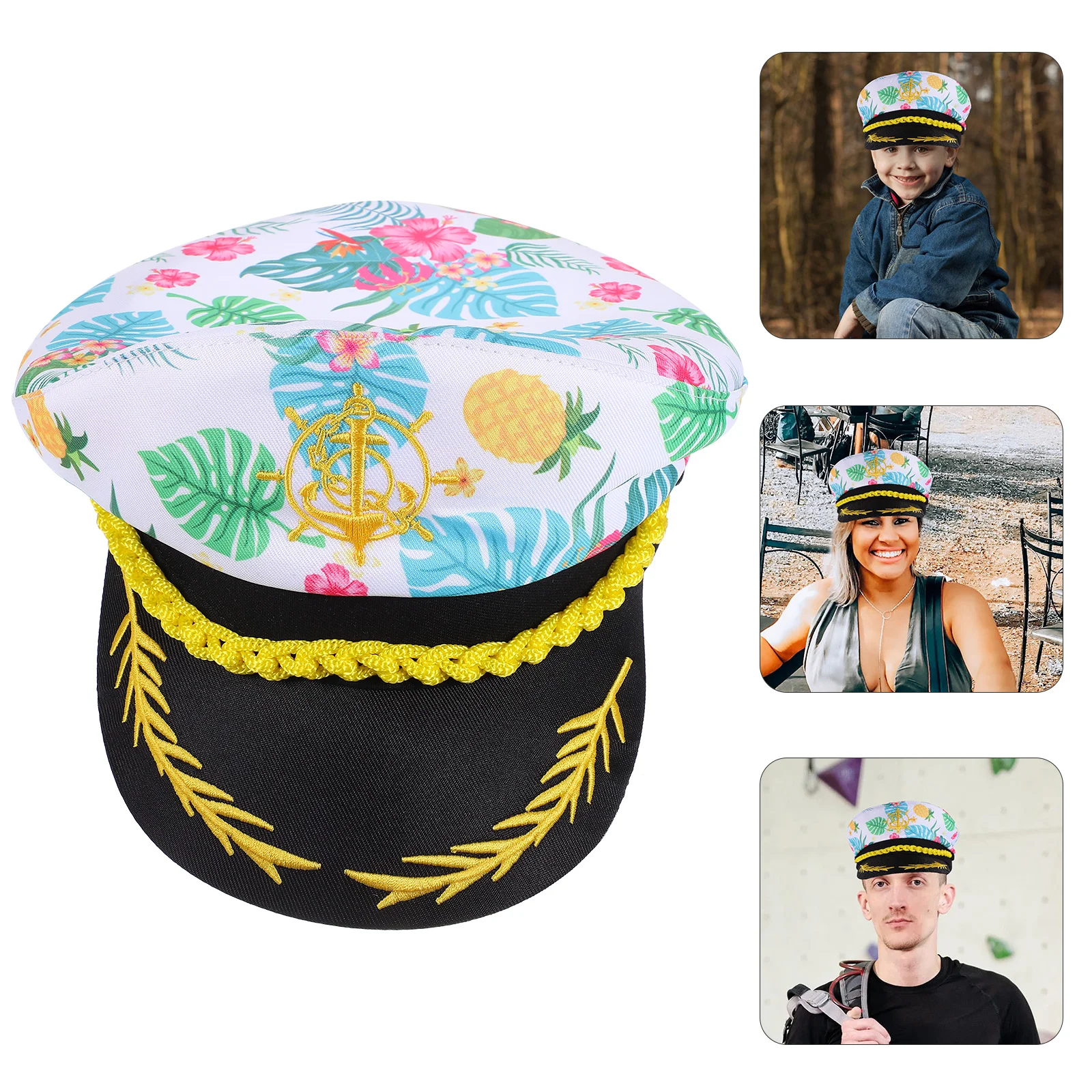 

Floral Captain Hat for Decor Boating Accessories Clothing Caps Prom Polyester Costume Party Cosplay