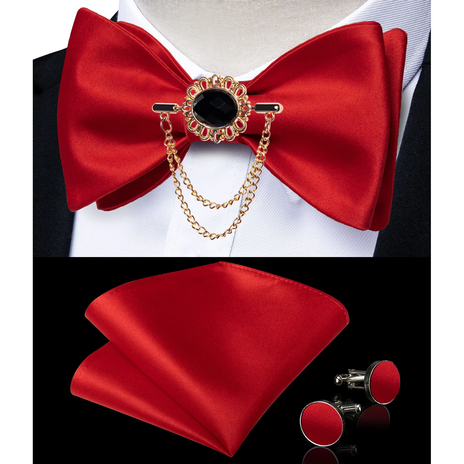 Exqusite Men's Self-tie Bowties Wedding Neck Ties For Man Accessories Cufflinks Hanky Brooch Set Red Black Yellow Blue Bowtie