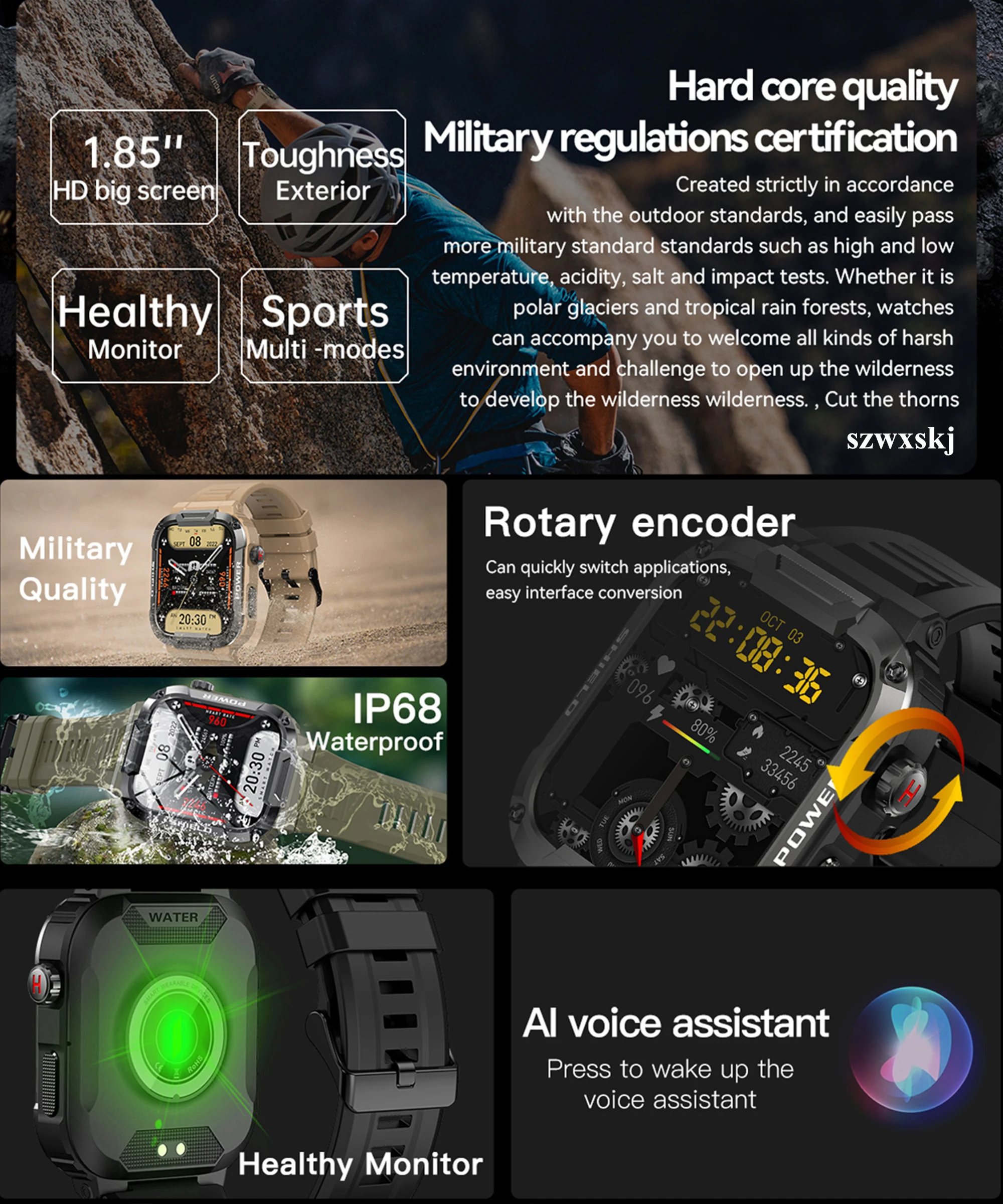 ο MK66 Ʈ ġ 1.85 ġ 400mAh ƮϽ ƮĿ  ̾ ɹڼ IP68   ȭ  Smartwatch