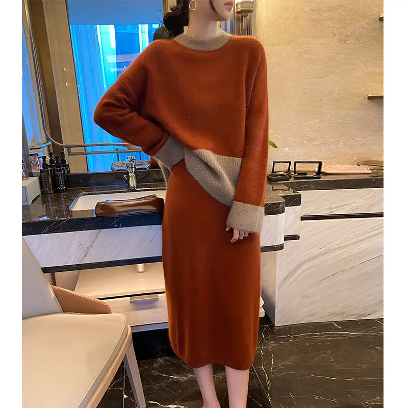Autumn Winter Temperament Celebrity Xiaoxiangfeng Professional Fashion Sweater High Waist Half Skirt Two Piece For Women