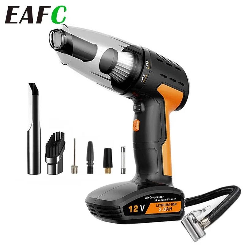EAFC 4 in 1 Car Air Pump & Car Vacuum Cleaner 150PSI Wireless / Wired Tire Pump Air Compressor For Car Motorcycle Car Cleaning