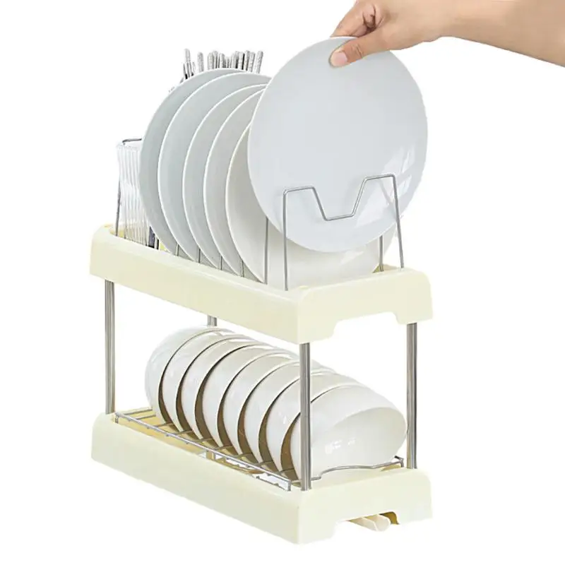 

Dish Drainer 2 Layers Multi-Function Countertop Strainer Detachable Large Capacity Cutlery Storage Rack For Forks Bowl Plates