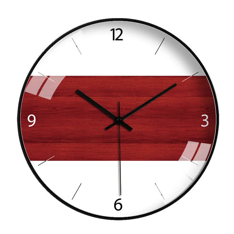 Wood Grain Simple Black Punch-free Wall Clock Golden Mute Cartoon Glass Clock Color:139H;Sheet Size:14 inch (35cm)