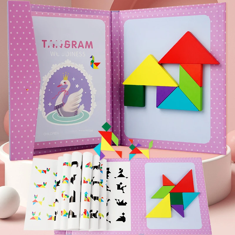 

Wooden Magnetic Tangram 3D Puzzle Jigsaw Kids Thinking Training Game Baby Montessori Educational Learning Toys for Children