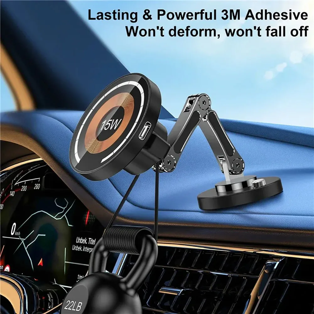 Magnetic Car Phone Holder Mount Wireless Charger Fast Charging Rotation Magnetic Car Phone Stand for IPhone 16 15 14 13 Samsung