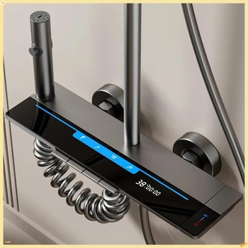 ชุดฝักบัวฝนดิจิตอลอัจฉริยะ จอแสดงผลอุณหภูมิ ชุดก๊อกน้ำฝักบัวในห้องน้ำ ระบบฝักบัวสี่ฟังก์ชั่นพร้อมแสงโดยรอบ 1