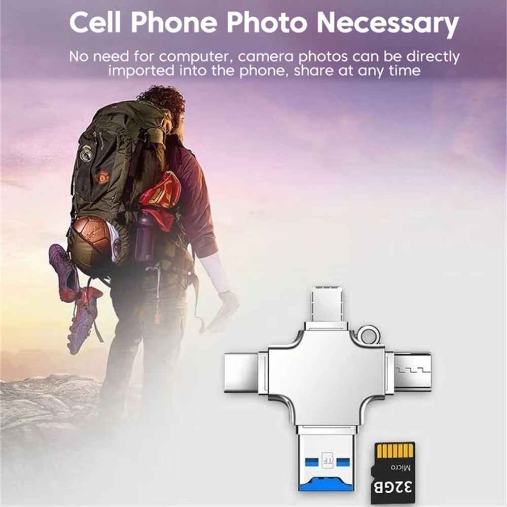 Aubess USB 3.0 Flash Drive For Iphone Ipad Android Four In One Multifunctional Memory Stick Type-c Pendrive OTG
