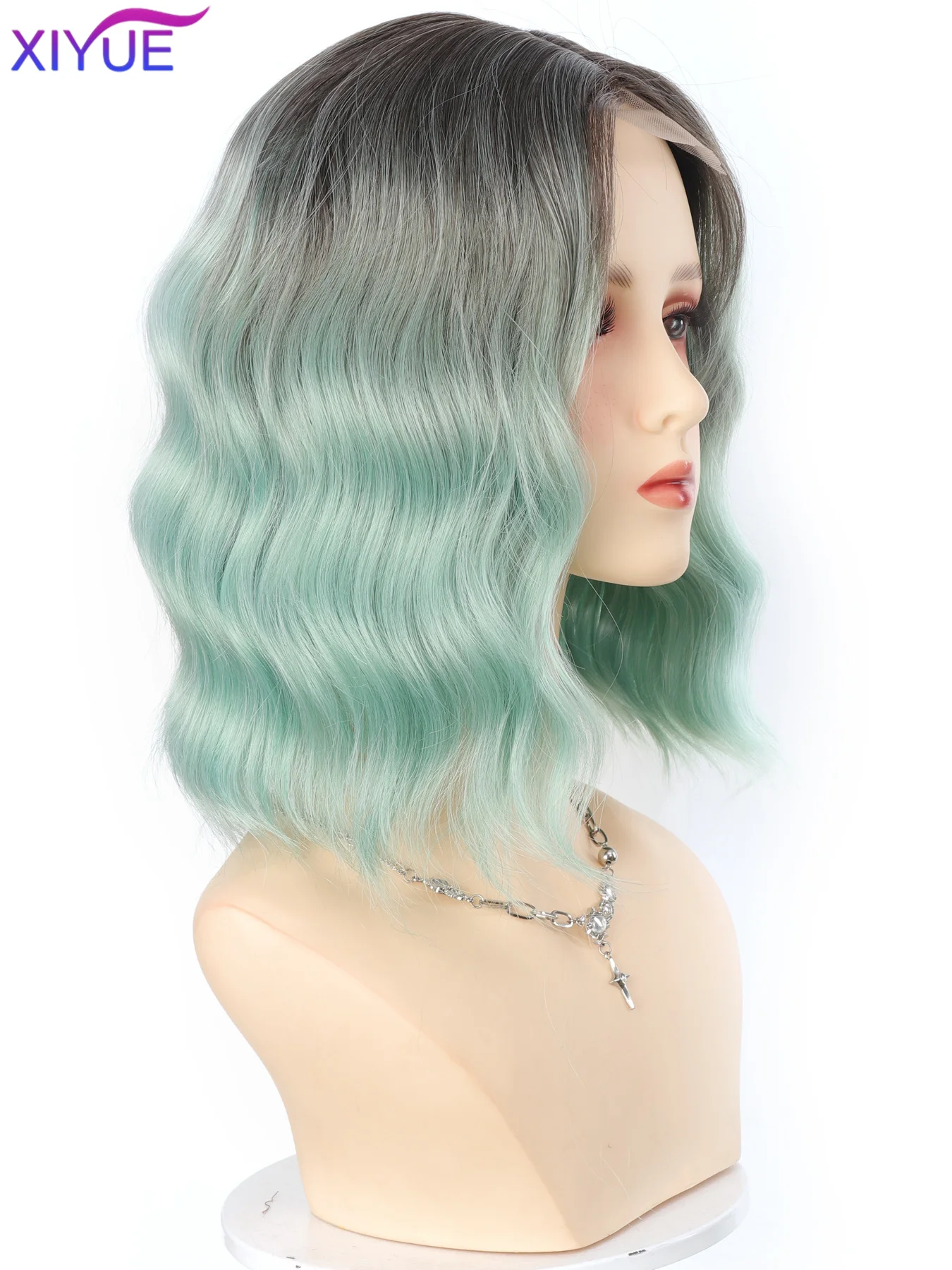 Women's BOBO Synthetic lace Wigs Mint Green Star Same Style Synthetic Long Curly Hair Versatile COS Full Head Set