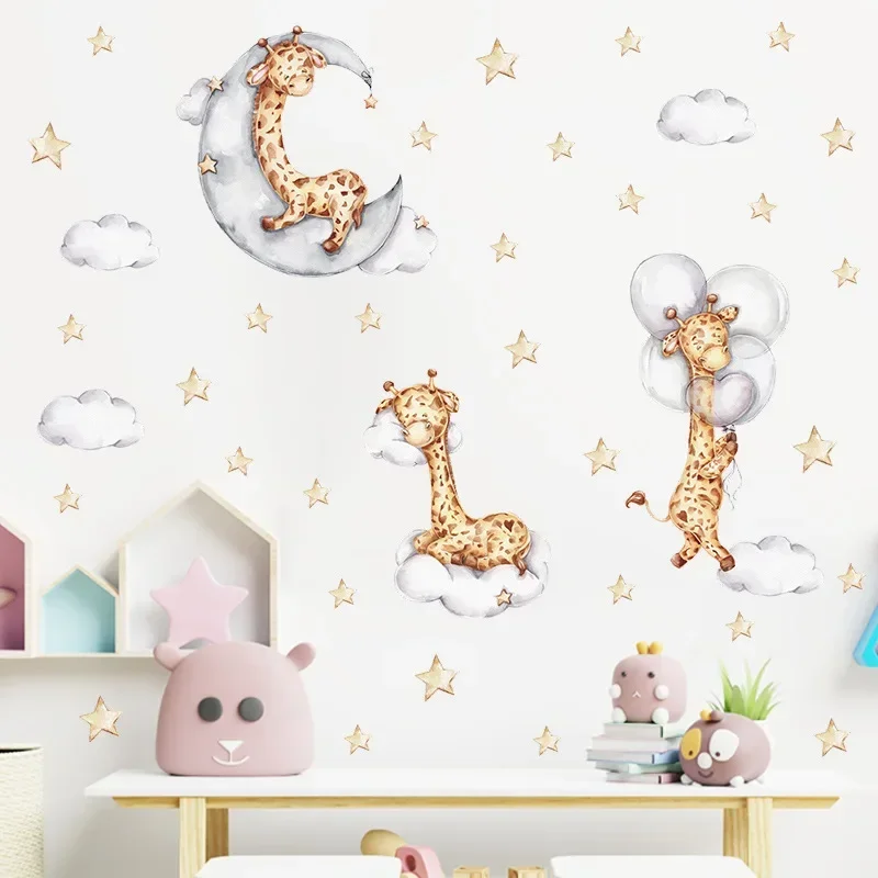 Wall Stickers Luminous Wall Stickers Vinyl Decal Stickers Children Room Decoration Cartoon Animals Vinyl Wall Stickers for Kids room Nursery Bear Bunny Giraffe Pattern Decals for Children Bedroom Home Decoration
