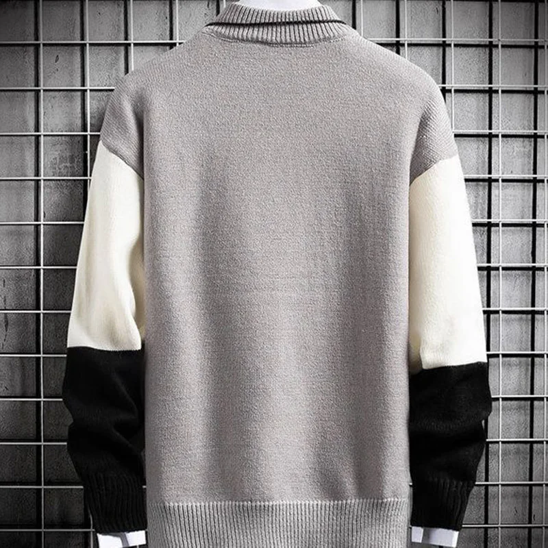 Fashion Half High Collar Knitted  Embroidery Color Sweater Men's Clothing 2023 Autumn New Loose Casual Pullovers Tops