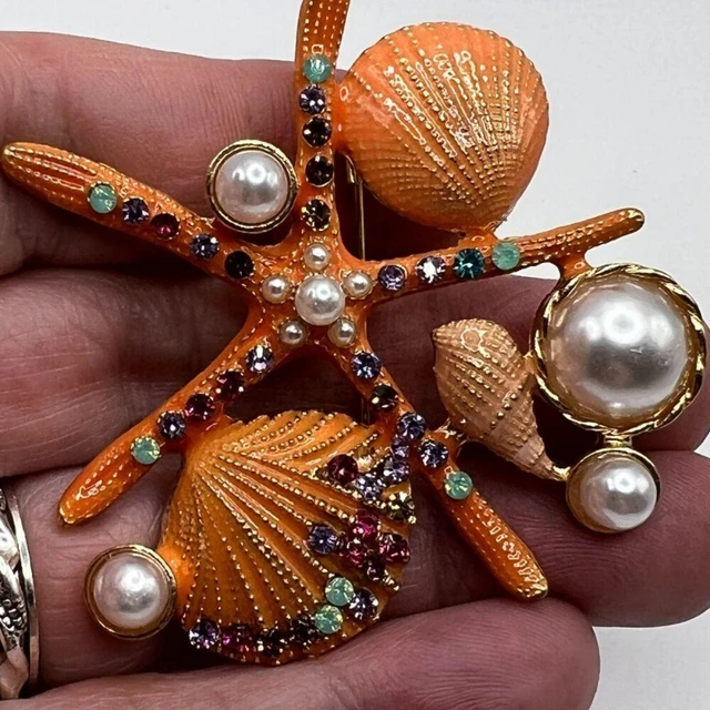 Mode kreative Öl Strass Seestern Jakobs muschel Brust Legierung Cartoon  Marine Leben Brust Blume personal isierte Kleidung Pin