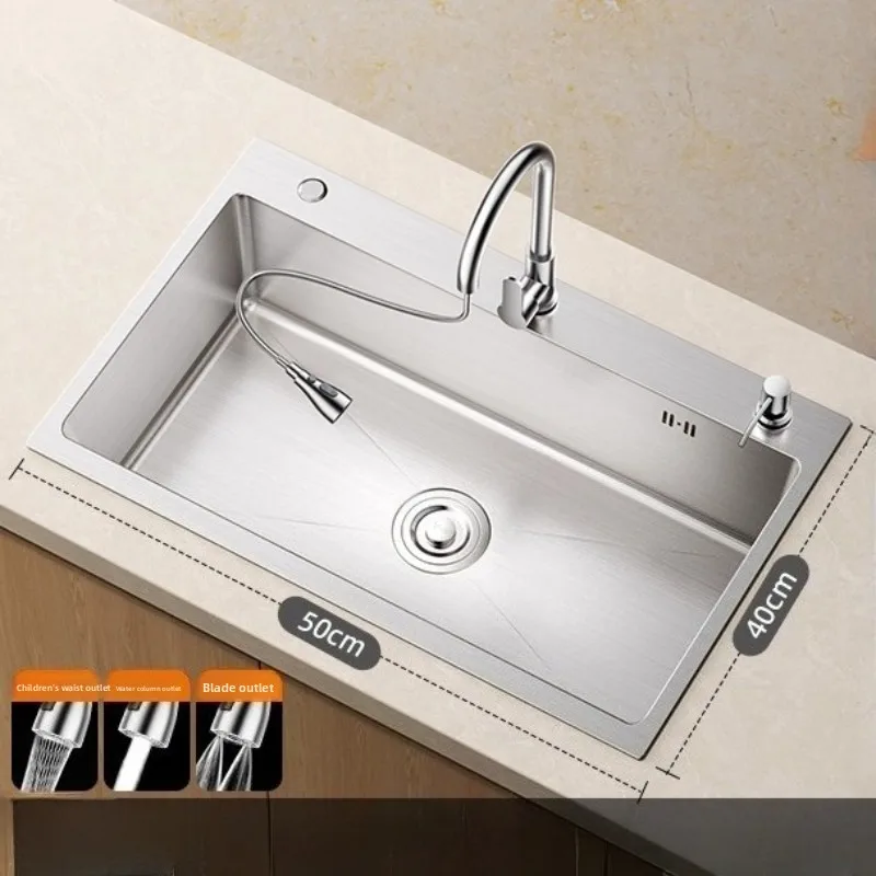 Stainless Steel 304 Kitchen Sink Thickened Large Single Bowl Handmade Undermount Vegetable Washing Basin Dishwashing Heavy Duty