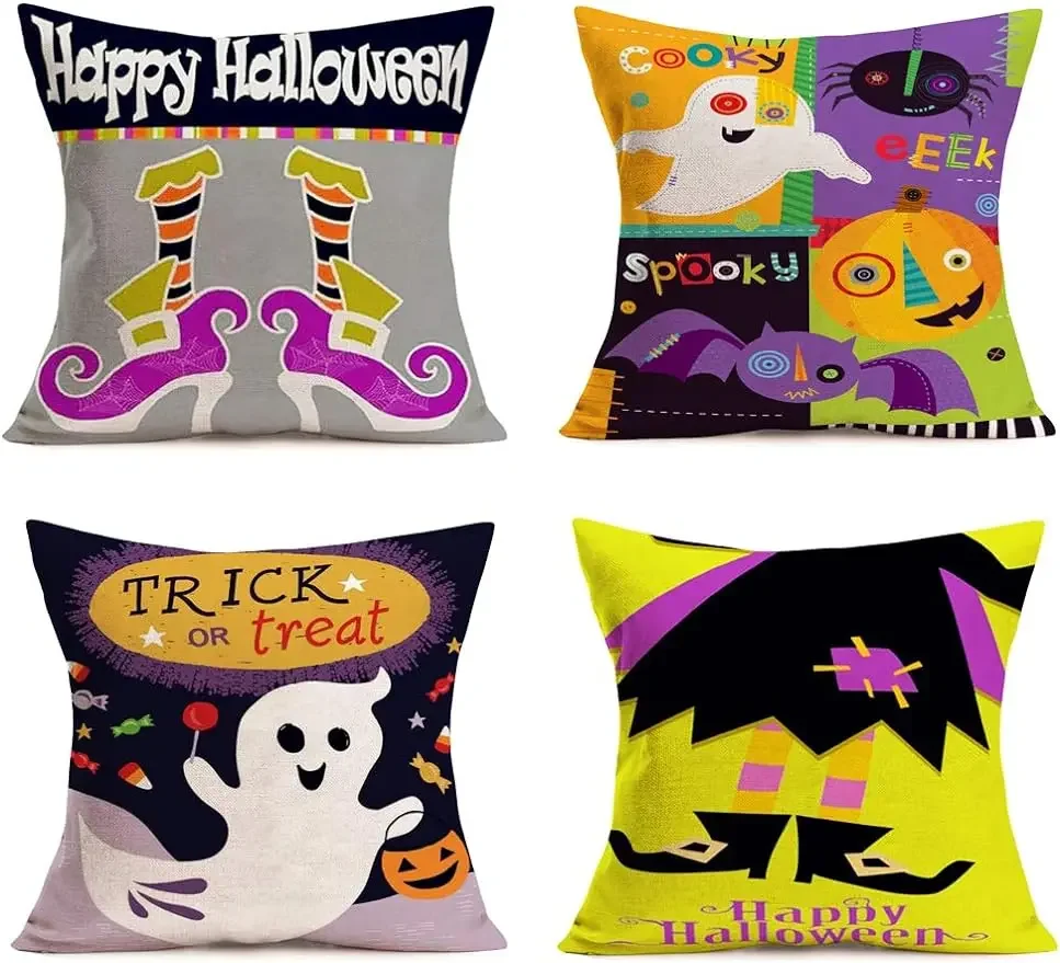 

Happy Halloween, trick-or-treating without sugar, pillowcase decoration, cartoon cute, witches, linen, throwing cushion covers