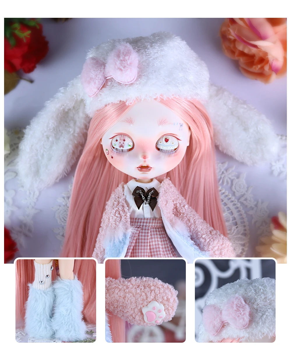 Neo Blythe Doll Shirt with Pink White Checked Skirt Dress
