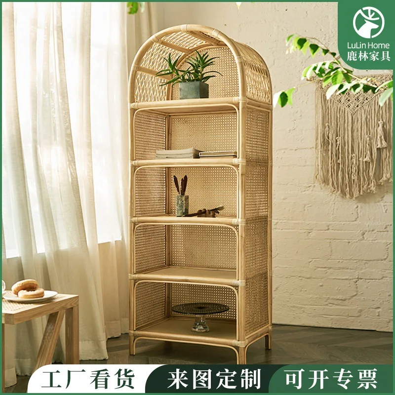 Real Rattan Bookshelf Simple Full Rattan Bookcase Shelf Home Display