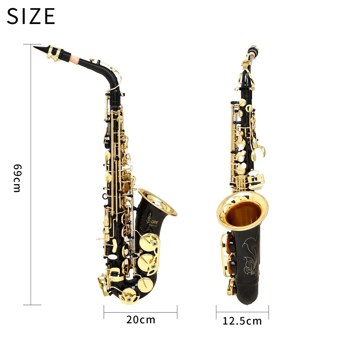 SLADE Black Gold Alto Saxophone Student Alto Saxophone E Flat Beginner Complete Set with Case Mouthpiece Strap Reed