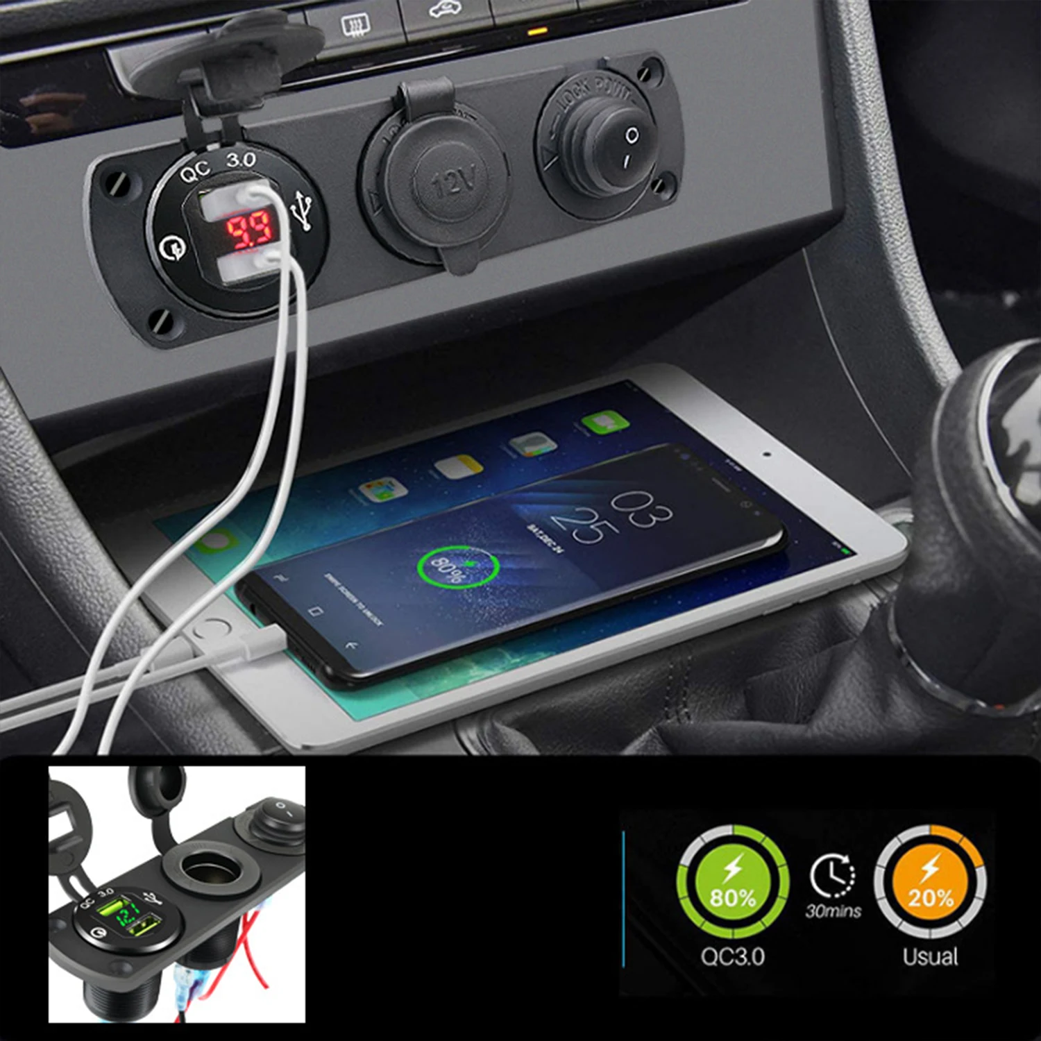 12V ð   3 in 1  ڵ  QC3.0 USB ܼƮ г RV ؾ Ʈ     