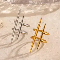 Vintage 18K Gold Plated Stainless Steel Parallel Double Line Hollowed Out Open End Ring Women Anti Allergic Charm Daily Jewelry - Image 5