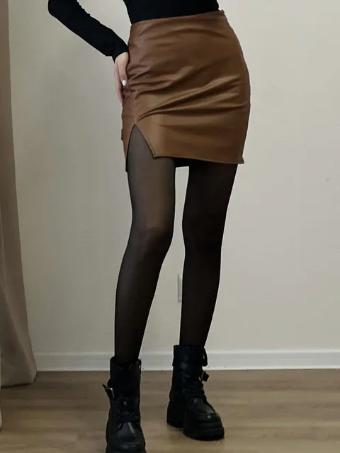 Mini Gonna In Pelle Finta Sexy - Vita Bassa Nero Per Donna - Foto 7