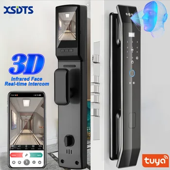 WiFi Tuya APP Voice Intercom Digital Door Lock 3D Face Recognition Fingerprint Password Smart Door Lock With Camera 1