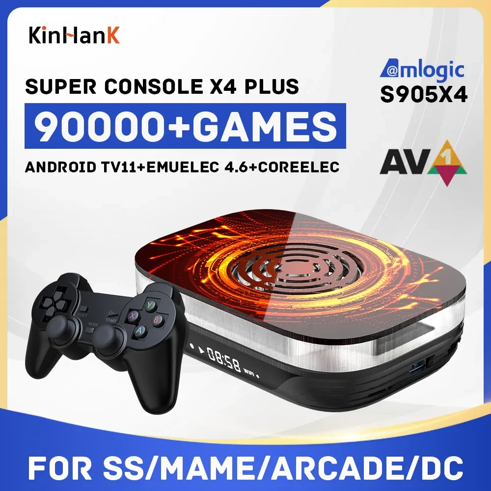 KINHANK Amlogic S905X4 Retro Video Game Console Super Console X4 Plus 60000 Game for 60+ Emulators MAME/ARCADE/DC 4K HD Kid Gift