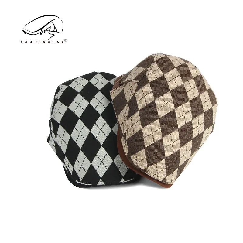 Men Beret Cotton Buckle Adjustable Newsboy Hats Cabbie Gatsby Cap Flat Driving Caps Kpop Plaid Vintage Style