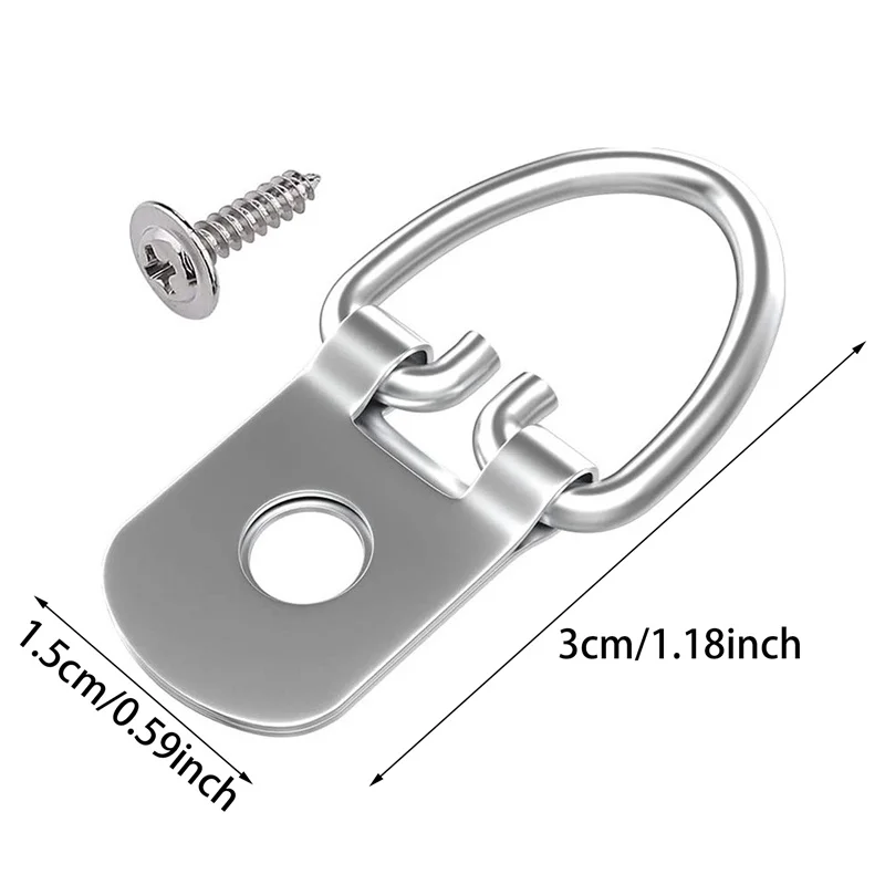 Description Picture 3 of item100Pcs Triangle Silver D-Ring Hanging Oil Painting Mirror Picture Frame Hanger Art Work Photo Wall Hook Accessories With Screw