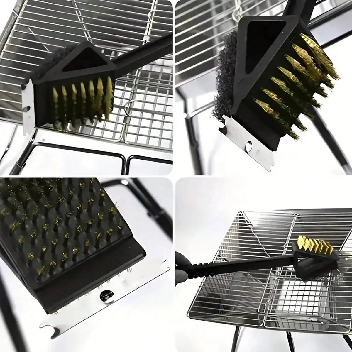 1pc-Long Handle BBQ Tool Barbecue Grill Oven Cleaning 3 in 1 CornerCopper Wire Brush for Outdoor PicnicCopper Wire Sponge Shovel
