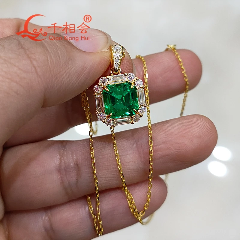 18k yellow gold plated 8*8mm asscher emerald stone pendant 925 silver white moissanite wedding Engagement Party Gifts jewelry usb charge colorful rgb outdoor waterproof led glowing cobble stone shape light with remote control for garden lawn party decor