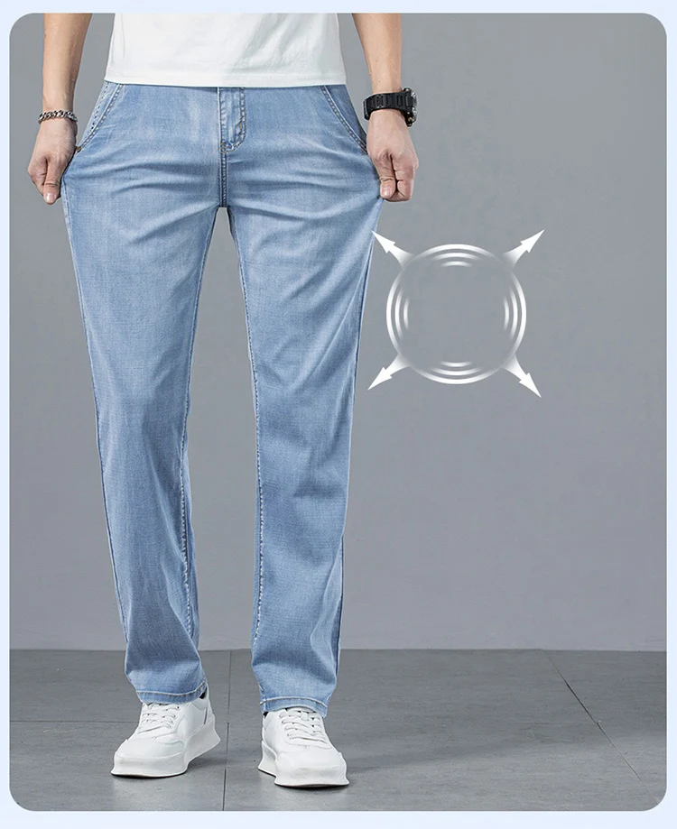 Description Picture 5 of item2024 Summer Light Business Loose Lyocell Blue Jeans Male Straight Casual Comfortable and Stretchy Refined Men's Trousers