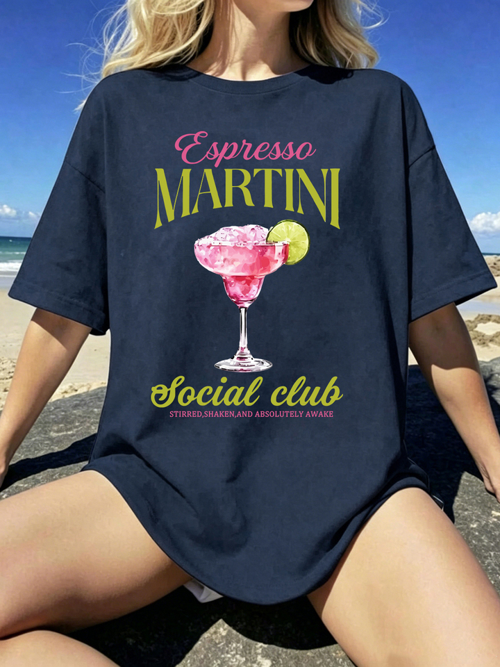 Espresso Martini Social Club Prints T-Shirts Womens Cotton Summer Oversized Tops O-Neck Short Sleeve Tees Street Soft Clothes