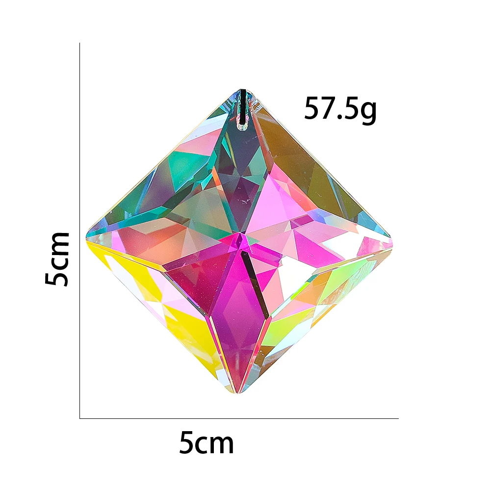 50mm Streamer AB Color Prism Glass Laser Faceted Geometry Square Crystal Chandelier Lighting Parts Rainbow Sun Catcher Dangle