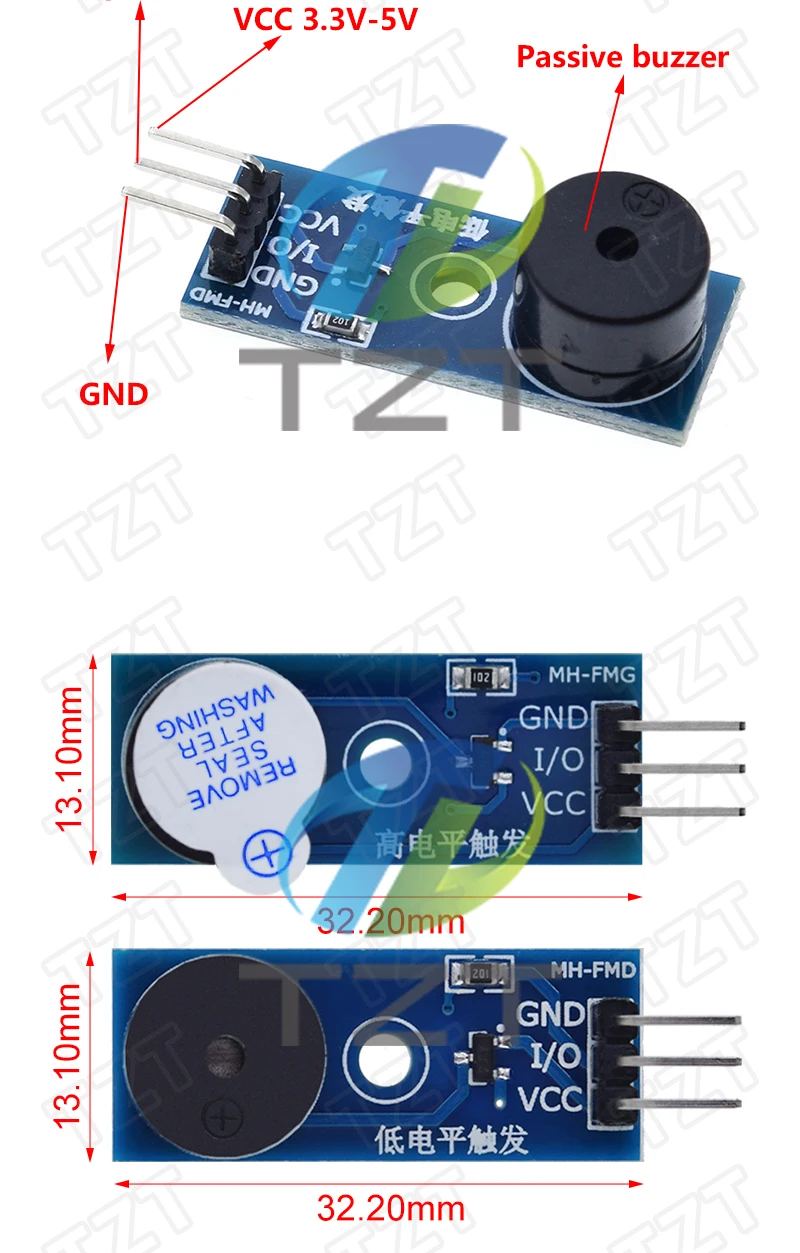 TZT Hochwertiges aktives/passives Summermodul für Arduino. Neues DIY-Kit, aktive Summer-Bogen-Bevel-Module für Arduino – Detail 2