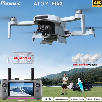 Drone Potensic ATOM MAX con Telecomando e Schermo, Gimbal a 3 Assi 4K, 249g, Riprese Verticali Notturne AI, Quadricottero RC Brushless
