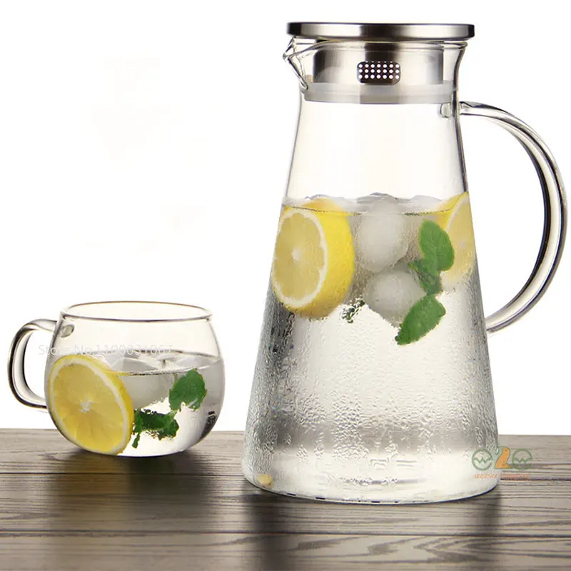 1.8L Heat Resistant Clear Glass Pitcher with Lid Large Iced Tea