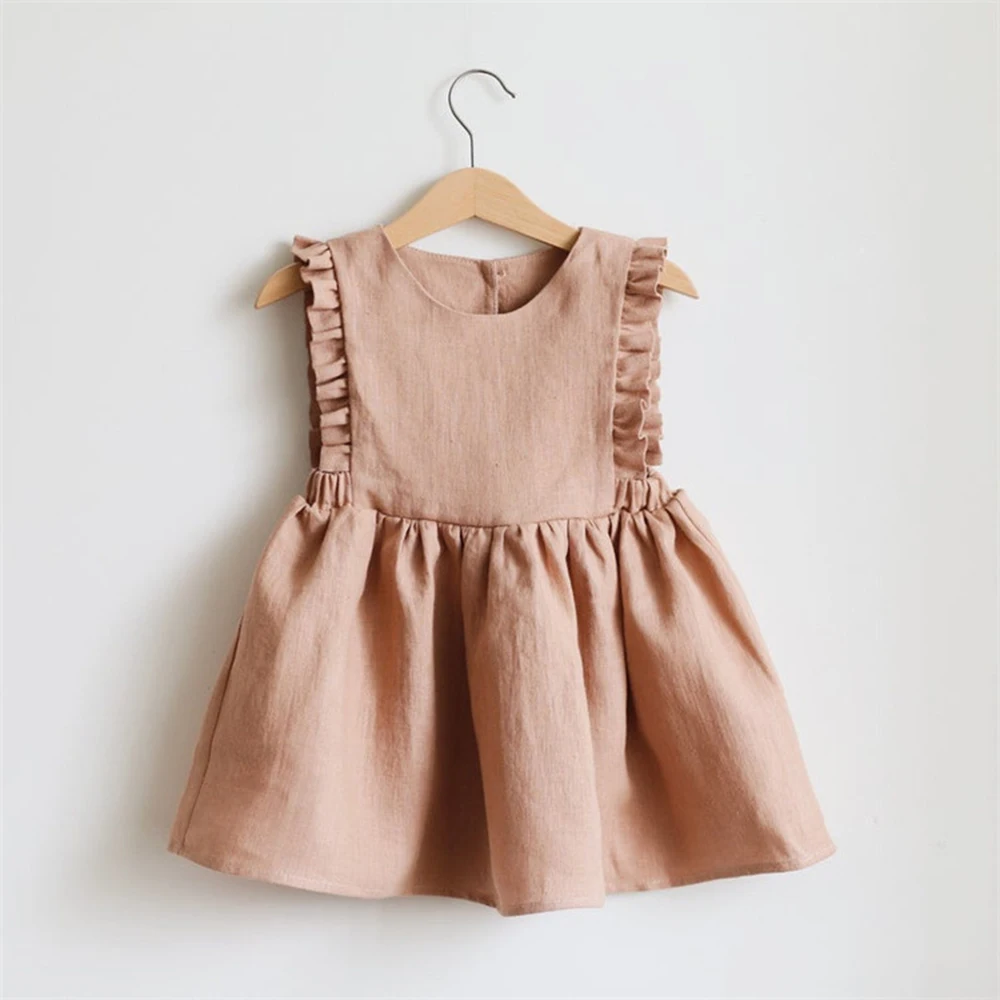 2023SummerInfantBabyGirlsCottonDressLinenMuslinSleeveless
