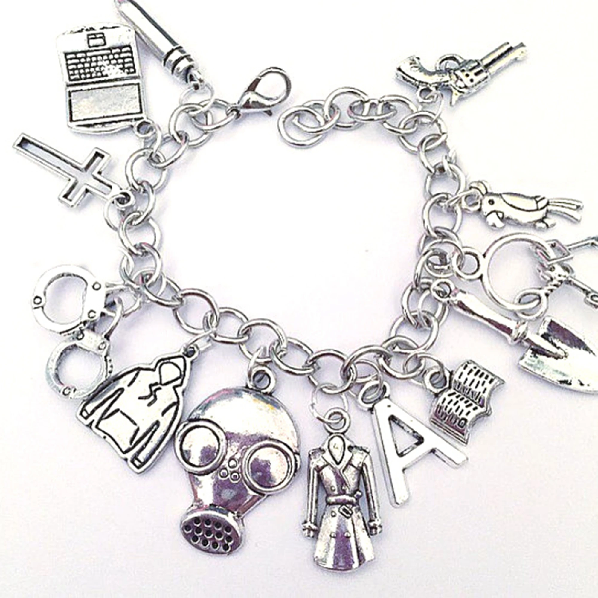 

6pcs Pretty Little Liars Ultimate Charm Bracelet Pretty Little Liars Jewelry PLL Inspired Jewelry in silver adjustable