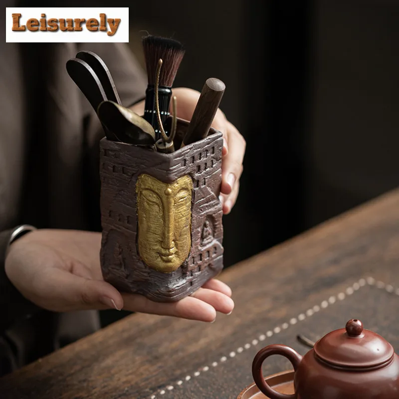 Old Rock Mud Zen Buddha Shadow Tea Six Gentlemen Retro Tea Tool Set Teaware Utensils Tieguanyin Tea Ceremony Accessories Craft