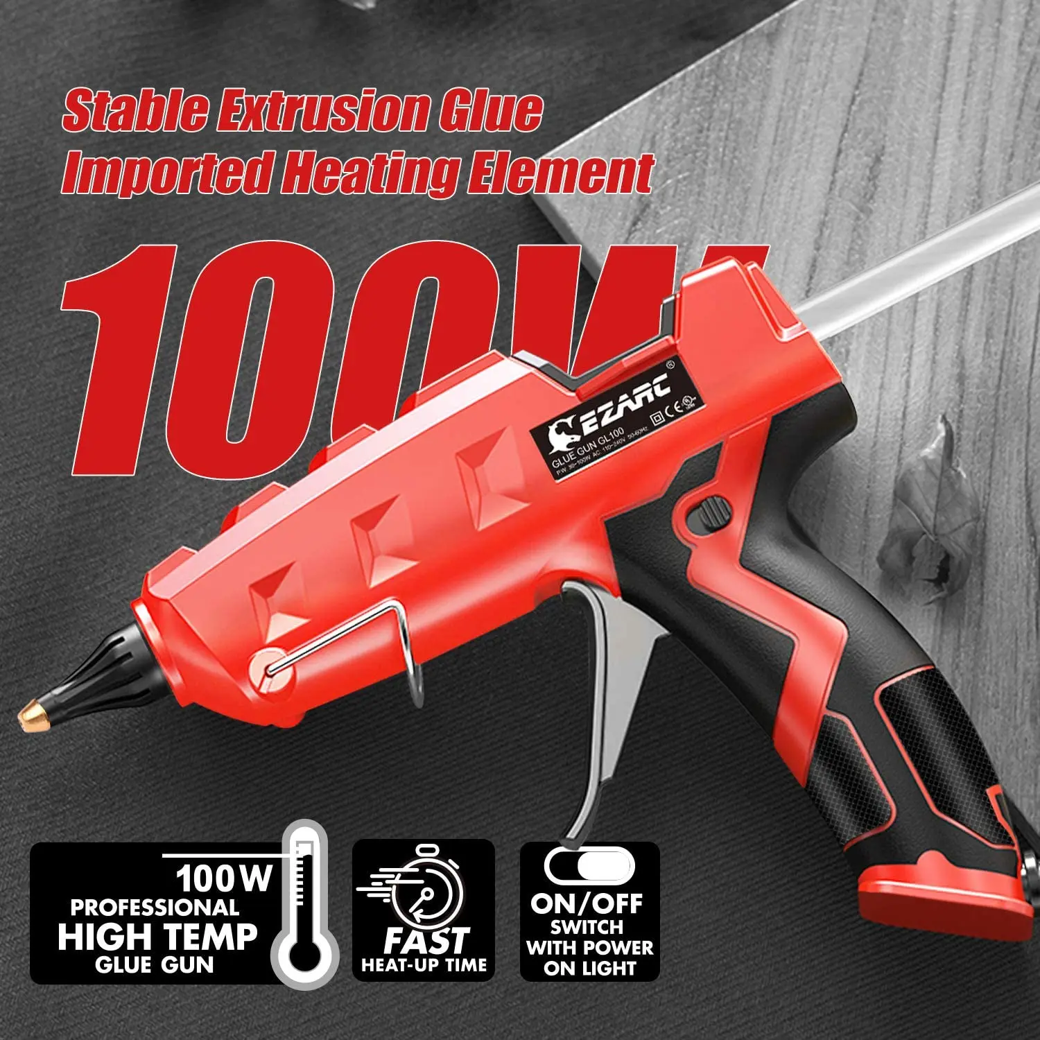 Hot Melt Glue Gun EZARC 100W Heavy Duty With 20pcs Sticks