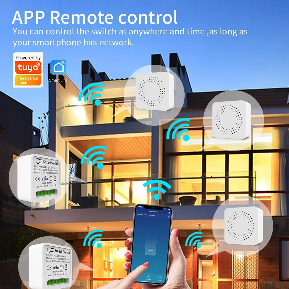 smart wifi switch 16A Tuya Smart WiFi Switch Support 2-Way DIY Switches Mini Smart Breaker Life Control Support Alexa Google Alice