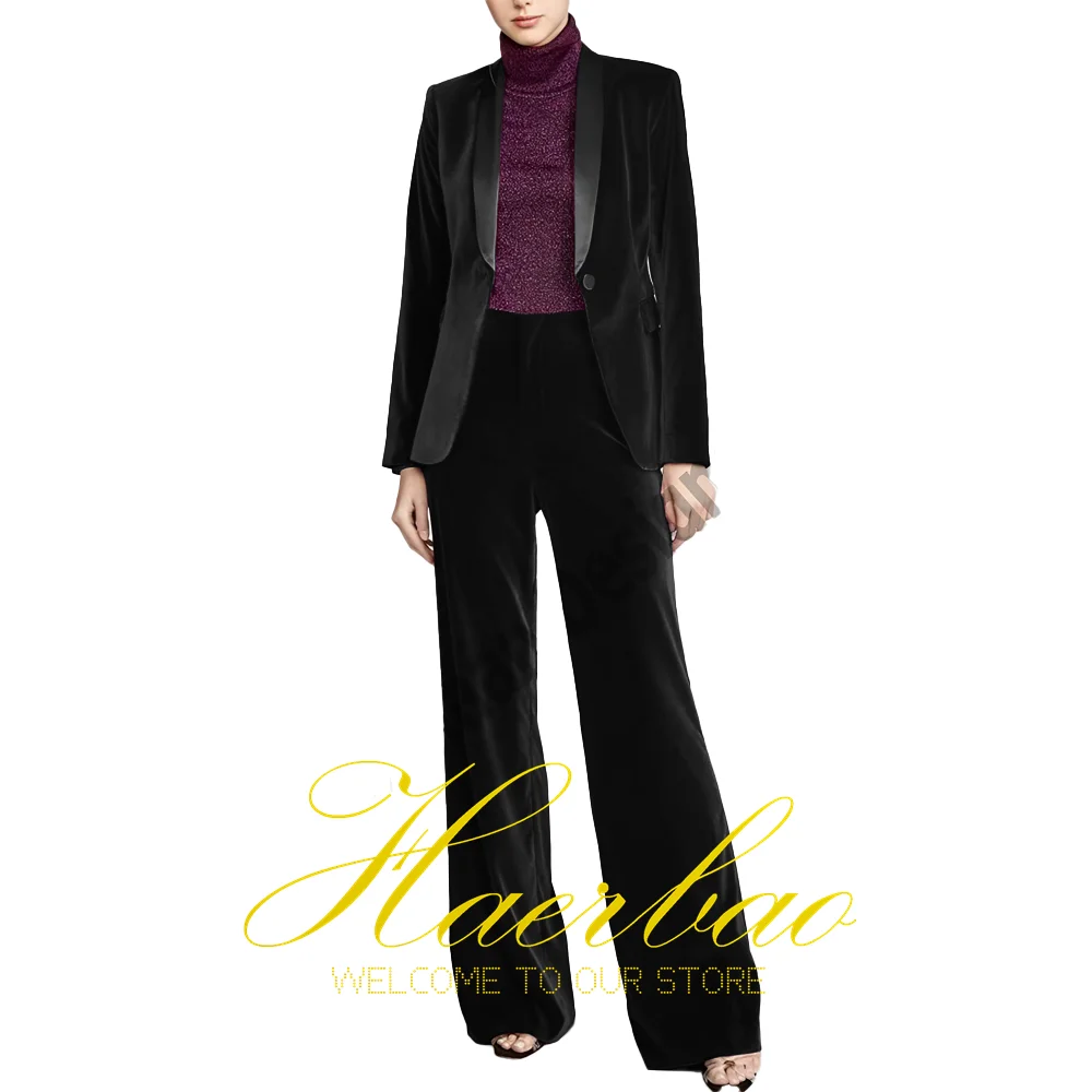 Women's Velvet Jacket and Pants Set, Formal Wedding Dress, Green Fruit Collar Jacket and Pants, 2-Piece Set