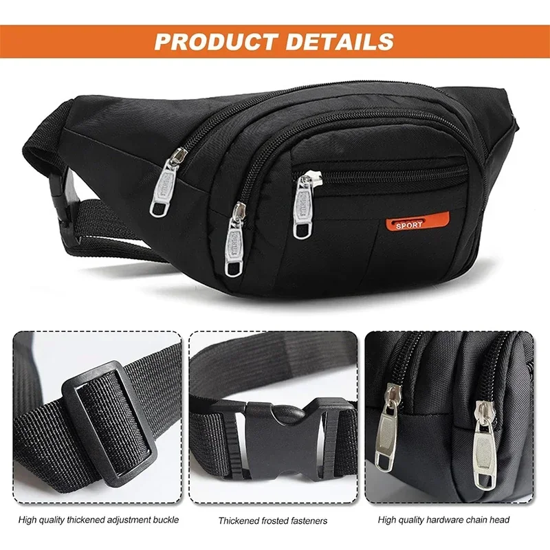 Men Waist Pack  zipper waist bag, large capacity, lightweight, portable, adjustable bag, suitable for outdoor hiking and running 4