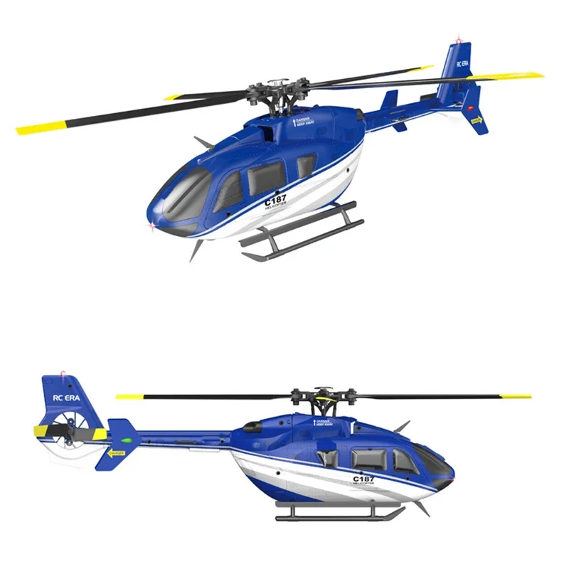 Détail du cockpit de l'hélicoptère RC EC135, vitres transparentes et pales principales en rotation.