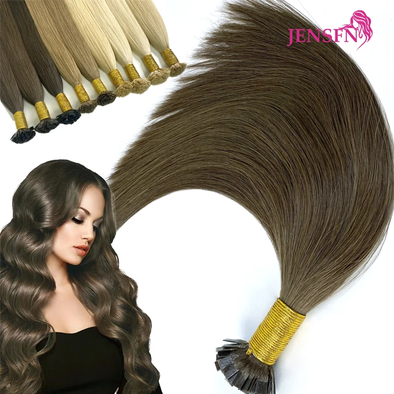 Flat Tip Hair Extensions Remy 100% Human Hairpieces Straight Keratin Tip Hair Extensions for Salon Pre Bonded Hairwigs 1g/Strand